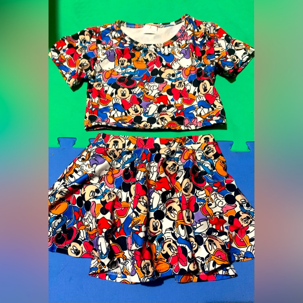 Size 4T Classic Disney Character Knit Crop-Top and Matching Skort - Like New